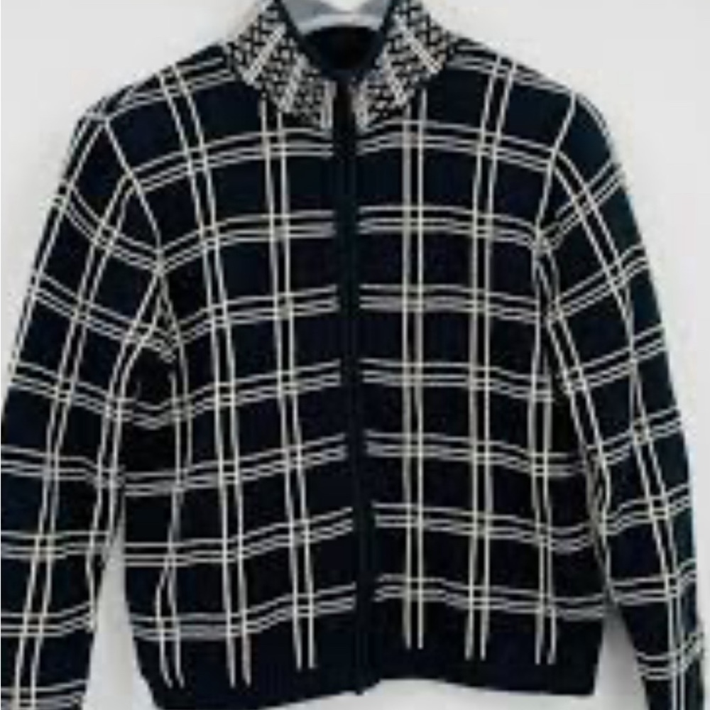 TALBOTS Women’s XL Cotton Black & White Cardigan Mock Neck